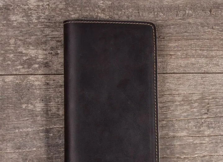 Leather Men Travel Wallet Passport Wallets Bifold Long Wallets for Men