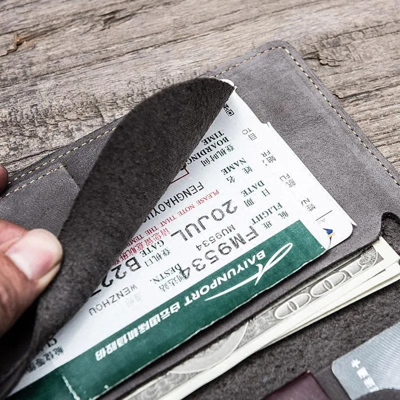 Leather Men Travel Wallet Passport Wallets Bifold Long Wallets for Men