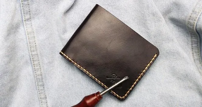 Leather Mens billfold Coffee Front Pocket Bifold Small Wallets Card Wallet for Men