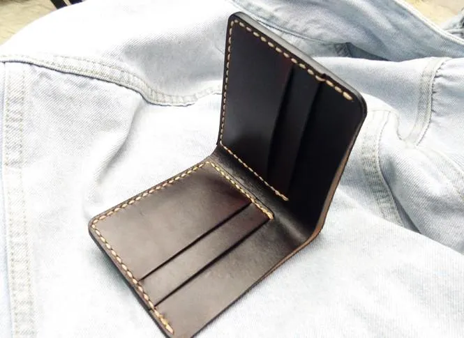 Leather Mens billfold Coffee Front Pocket Bifold Small Wallets Card Wallet for Men