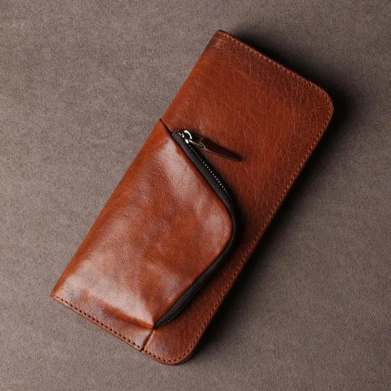 Leather Mens Cool Long Wallet Zipper Clutch Wristlet Long Wallet for Men