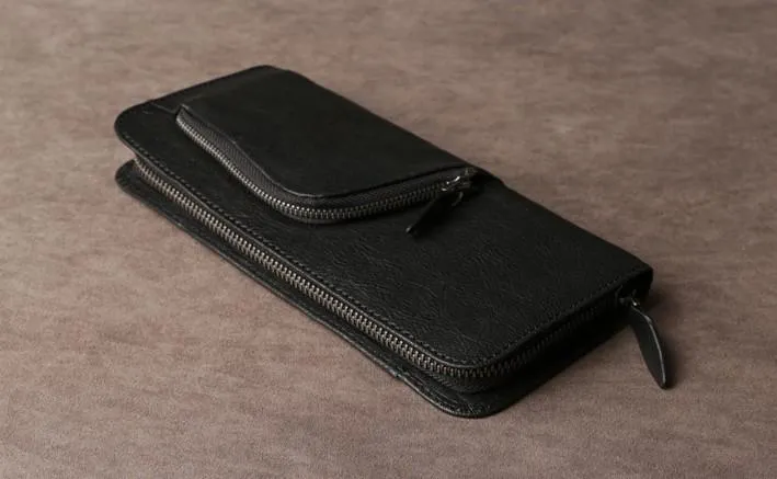 Leather Mens Cool Long Wallet Zipper Clutch Wristlet Long Wallet for Men