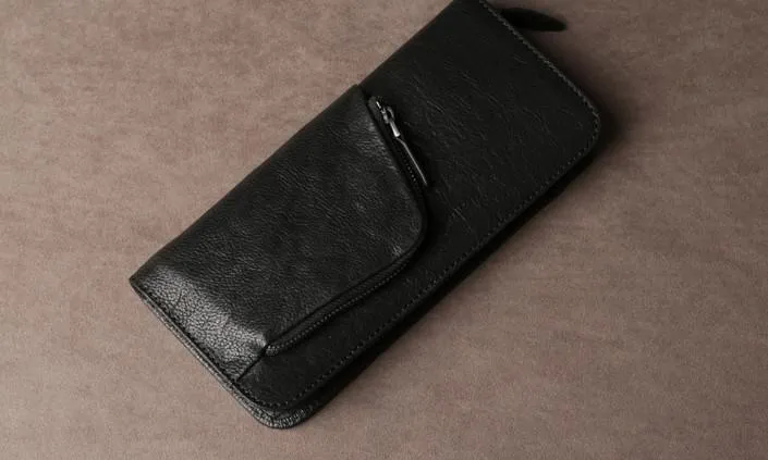 Leather Mens Cool Long Wallet Zipper Clutch Wristlet Long Wallet for Men
