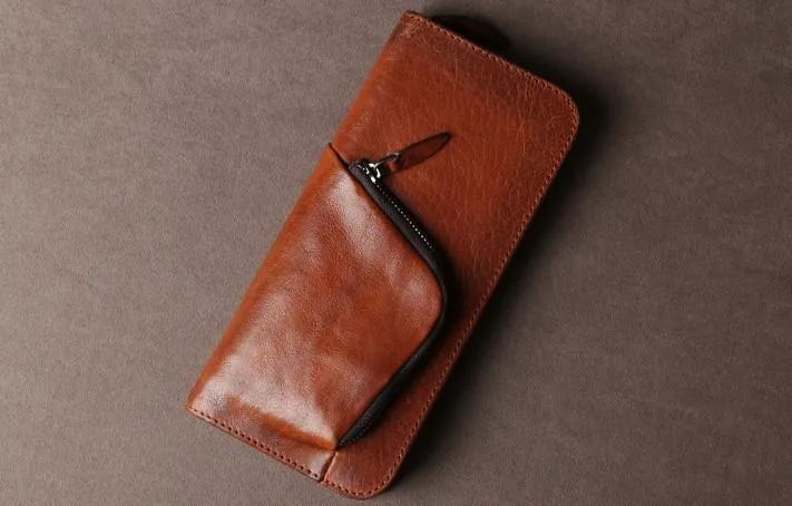 Leather Mens Cool Long Wallet Zipper Clutch Wristlet Long Wallet for Men
