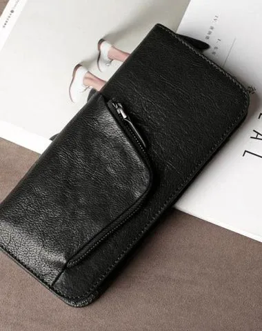 Leather Mens Cool Long Wallet Zipper Clutch Wristlet Long Wallet for Men