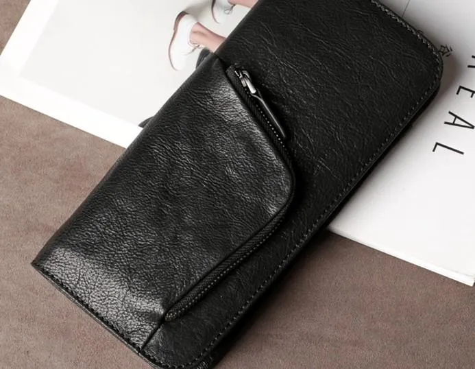 Leather Mens Cool Long Wallet Zipper Clutch Wristlet Long Wallet for Men