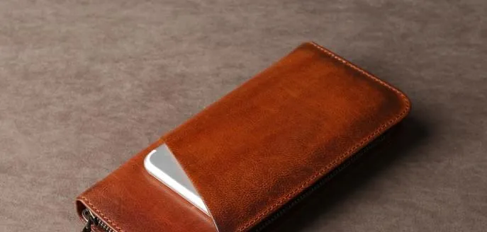 Leather Mens Cool Long Wallet Zipper Clutch Wristlet Long Wallet for Men