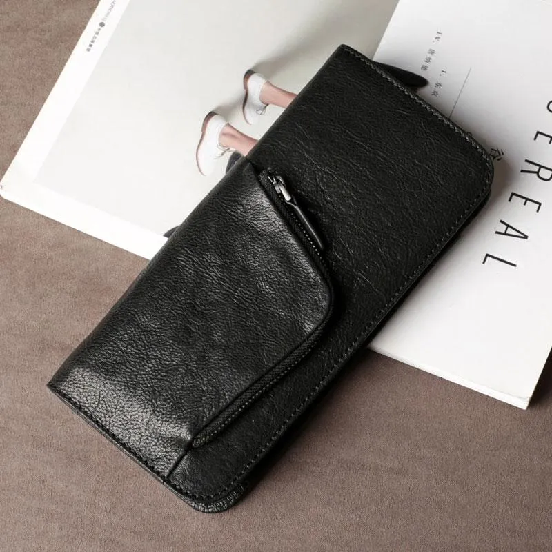 Leather Mens Cool Long Wallet Zipper Clutch Wristlet Long Wallet for Men