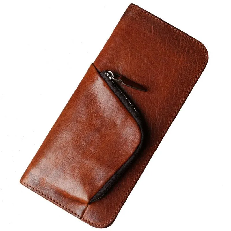 Leather Mens Cool Long Wallet Zipper Clutch Wristlet Long Wallet for Men