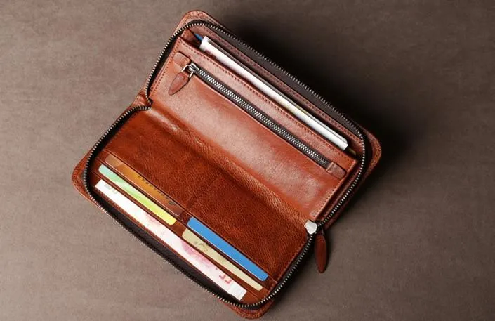 Leather Mens Cool Long Wallet Zipper Clutch Wristlet Long Wallet for Men