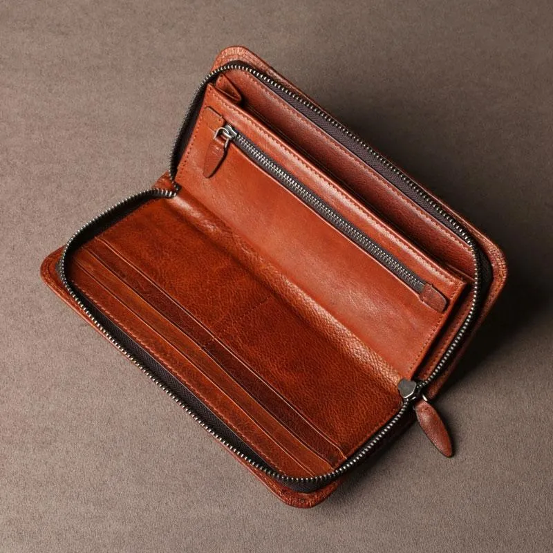 Leather Mens Cool Long Wallet Zipper Clutch Wristlet Long Wallet for Men