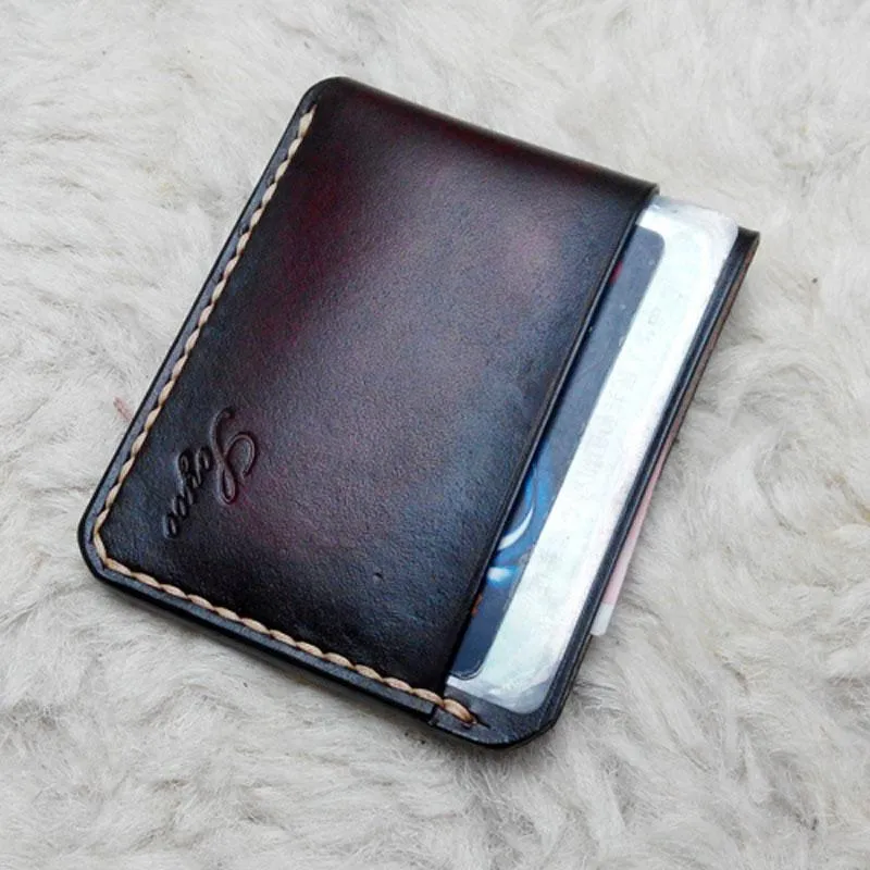 Leather Mens Slim Front Pocket Wallets Dark Brown Leather Cards Wallet for Men