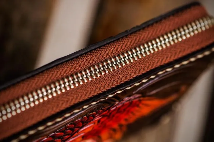Leather Tooled Carp Mens Chain Wallets Biker Wallets Cool Leather Wallet Long Wallets for Men