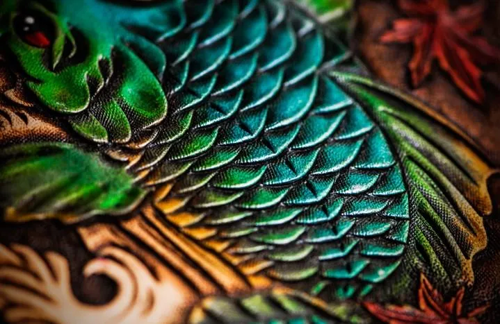 Leather Tooled Carp Mens Chain Wallets Biker Wallets Cool Leather Wallet Long Wallets for Men