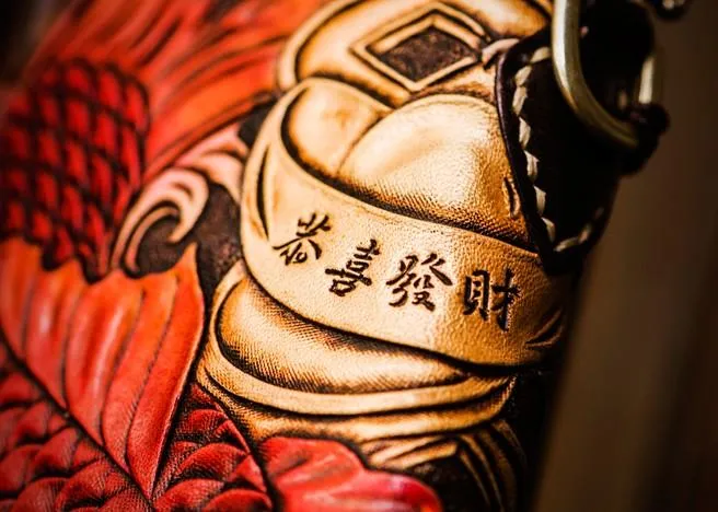 Leather Tooled Carp Mens Chain Wallets Biker Wallets Cool Leather Wallet Long Wallets for Men