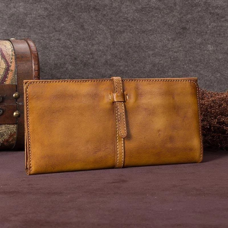 Leather WOmens Brown Checkbook Wallet Long Wallet Womens Green Leather Wallet for Ladies