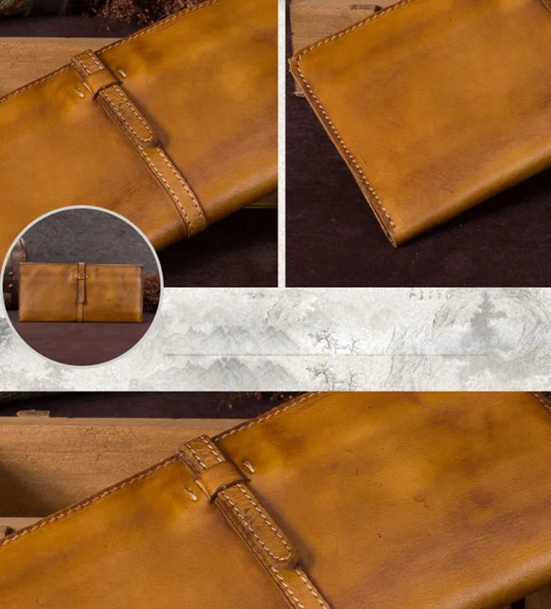 Leather WOmens Brown Checkbook Wallet Long Wallet Womens Green Leather Wallet for Ladies