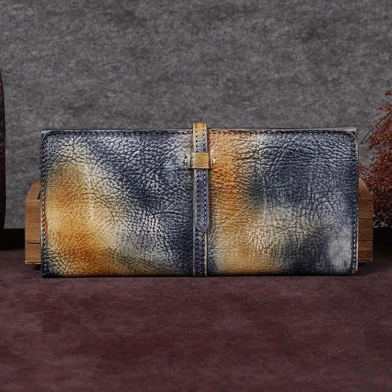Leather WOmens Brown Checkbook Wallet Long Wallet Womens Green Leather Wallet for Ladies