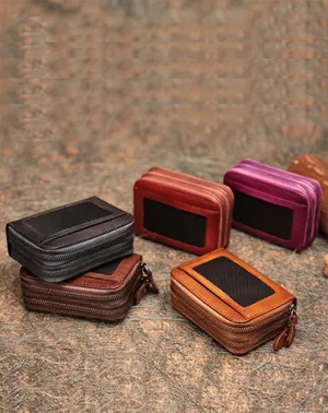 Leather Zipper Card Wallets Cute Small Women Double Zip Card Wallet For Ladies