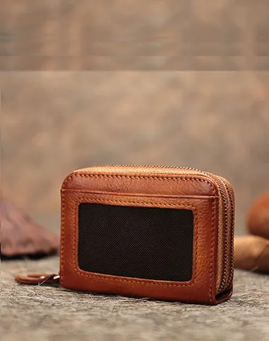 Leather Zipper Card Wallets Cute Small Women Double Zip Card Wallet For Ladies