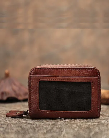 Leather Zipper Card Wallets Cute Small Women Double Zip Card Wallet For Ladies