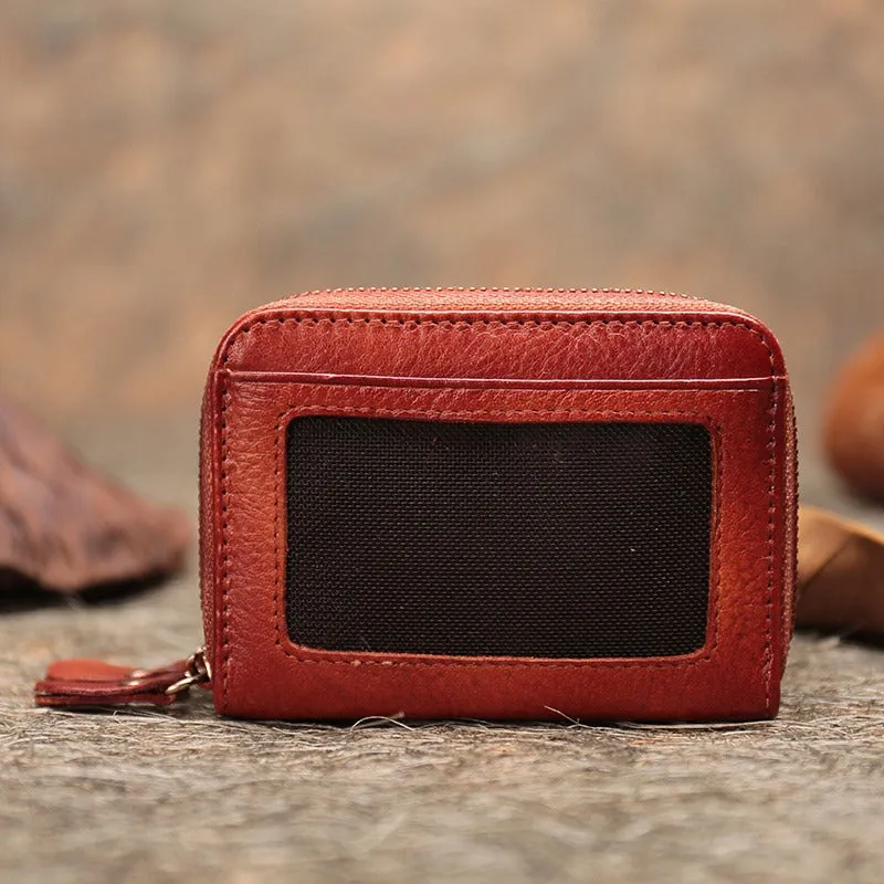 Leather Zipper Card Wallets Cute Small Women Double Zip Card Wallet For Ladies