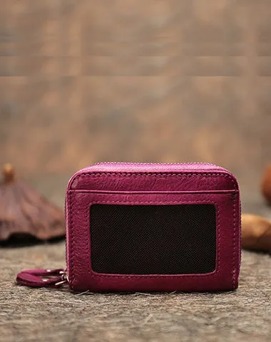 Leather Zipper Card Wallets Cute Small Women Double Zip Card Wallet For Ladies