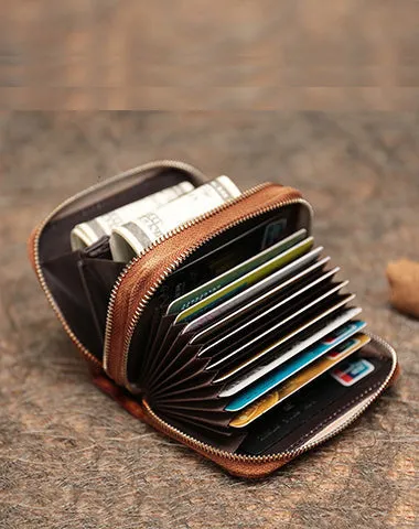 Leather Zipper Card Wallets Cute Small Women Double Zip Card Wallet For Ladies