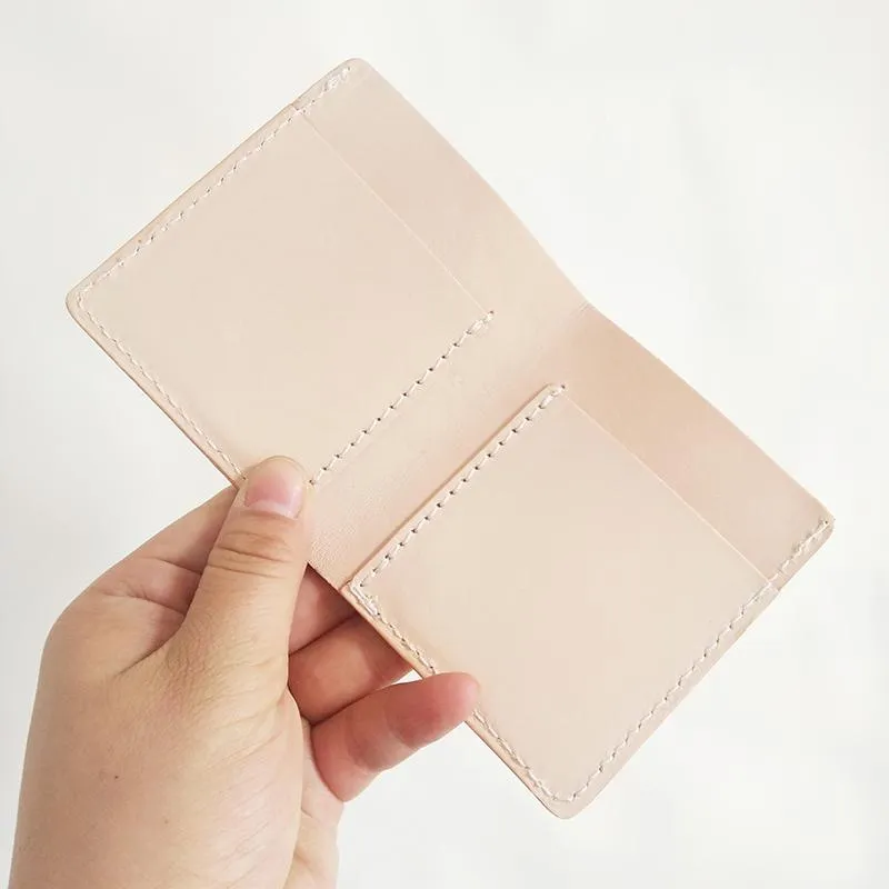 Light Beige Handmade Mens Bifold Leather Small Wallets billfold Card Wallet for Men