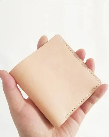 Light Beige Handmade Mens Bifold Leather Small Wallets billfold Card Wallet for Men