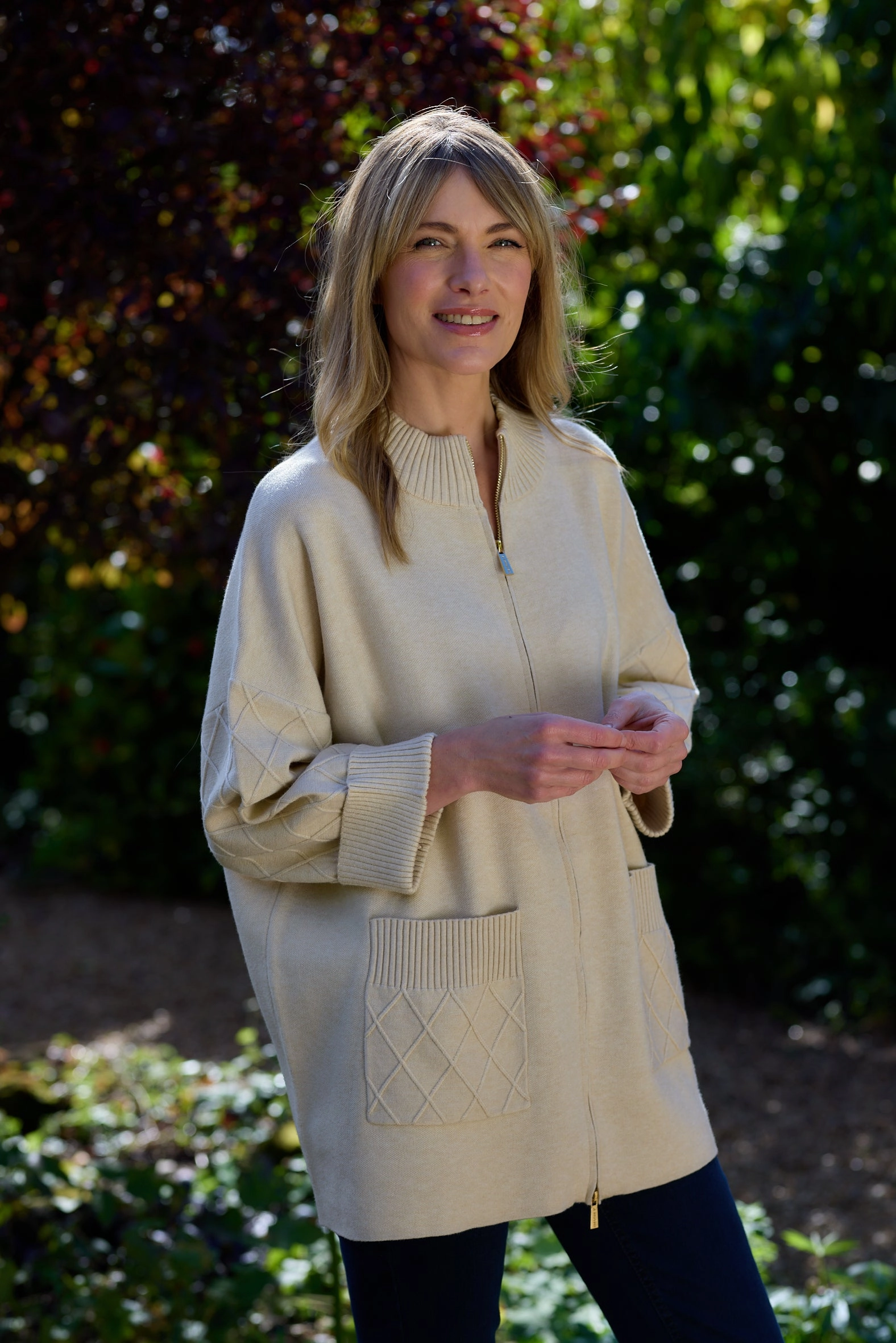 Marina V Womens Long Cardigan - Beige