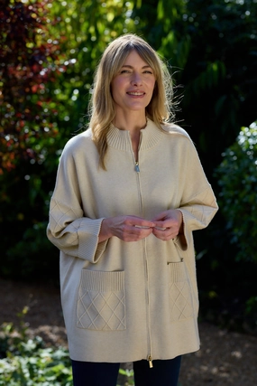 Marina V Womens Long Cardigan - Beige