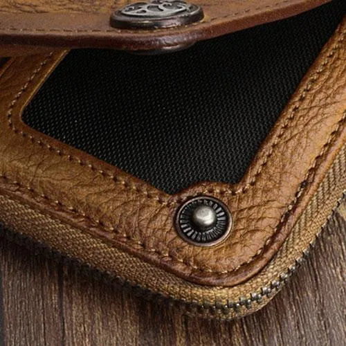 Mens Keyring Wallet Cool Biker Chain Wallet Keyring Wallet Gray Leather Wristlet Clutch Wallet