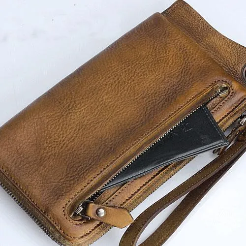 Mens Keyring Wallet Cool Biker Chain Wallet Keyring Wallet Gray Leather Wristlet Clutch Wallet
