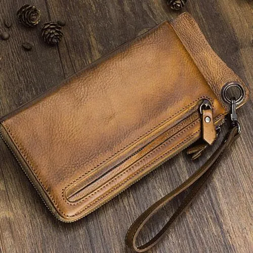 Mens Keyring Wallet Cool Biker Chain Wallet Keyring Wallet Gray Leather Wristlet Clutch Wallet