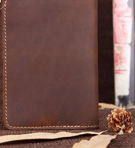Mens Slim Leather Passport Wallet Bifold Long Passport Wallet Travel Wallet For Men
