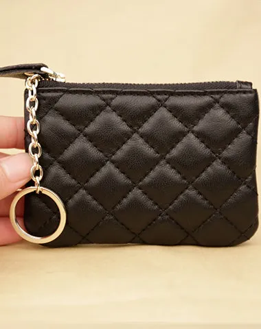 Mini Women Pink Leather Zip Coin Wallet with Keychains Keys Wallet Small Zip Change Wallet For Women
