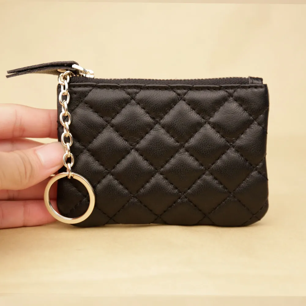 Mini Women Pink Leather Zip Coin Wallet with Keychains Keys Wallet Small Zip Change Wallet For Women