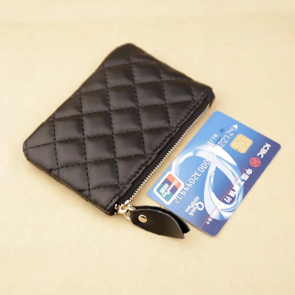 Mini Women Pink Leather Zip Coin Wallet with Keychains Keys Wallet Small Zip Change Wallet For Women