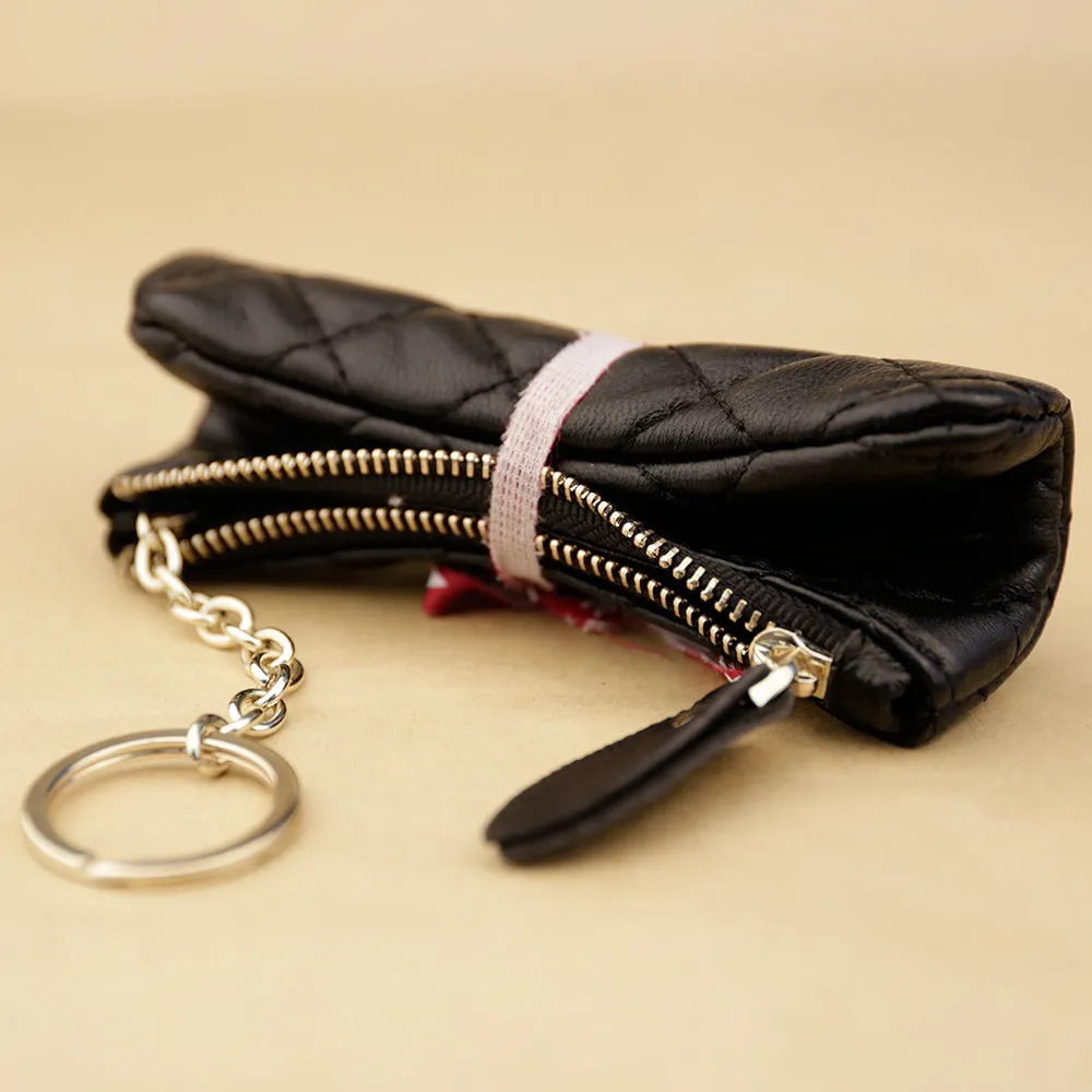 Mini Women Pink Leather Zip Coin Wallet with Keychains Keys Wallet Small Zip Change Wallet For Women