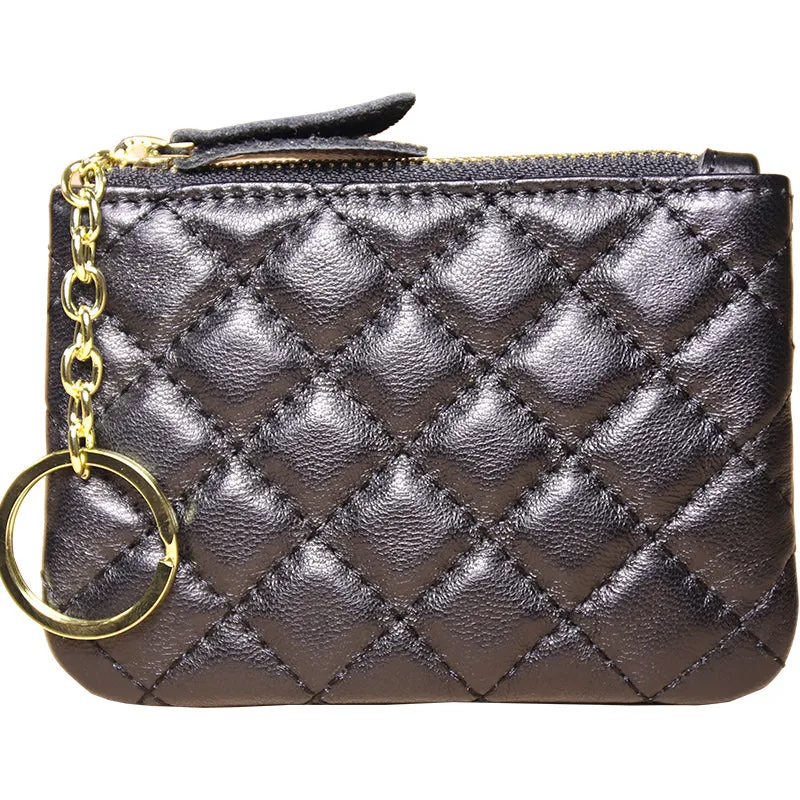 Mini Women Pink Leather Zip Coin Wallet with Keychains Keys Wallet Small Zip Change Wallet For Women