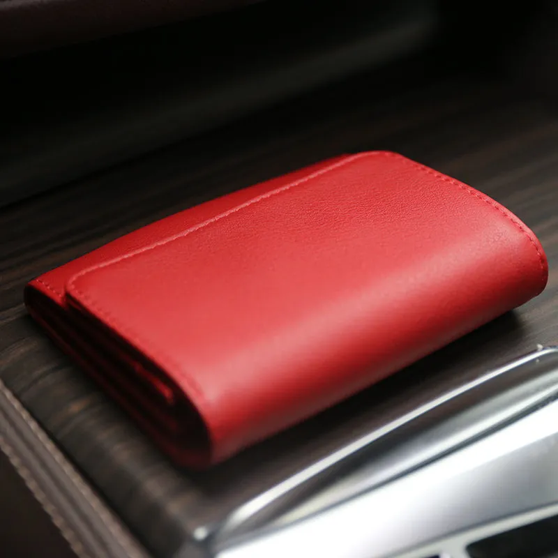 Minimalist Womens Black Leather Billfold Wallet Small Wallet with Coin Pocket Slim Wallet for Ladies