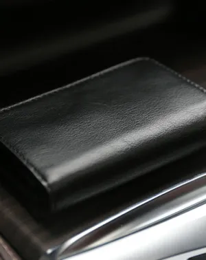 Minimalist Womens Black Leather Billfold Wallet Small Wallet with Coin Pocket Slim Wallet for Ladies