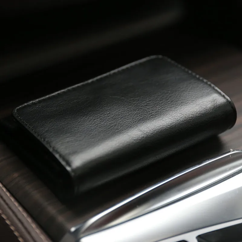 Minimalist Womens Black Leather Billfold Wallet Small Wallet with Coin Pocket Slim Wallet for Ladies
