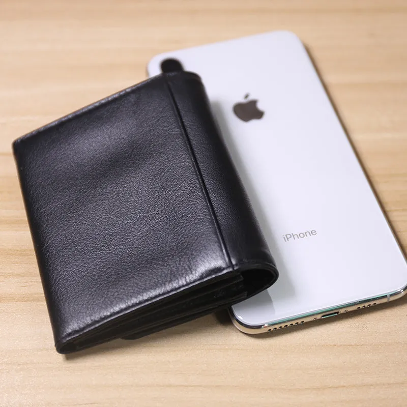 Minimalist Womens Black Leather Billfold Wallet Small Wallet with Coin Pocket Slim Wallet for Ladies