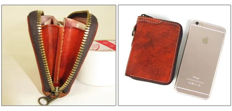[On Sale] Handmade Mens Leather Biker Chain Wallet Cool Small Biker Wallets with Zippers
