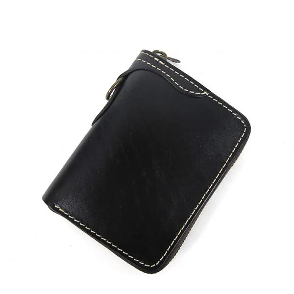 [On Sale] Handmade Mens Leather Biker Chain Wallets Cool Small Biker Wallet with Zipper
