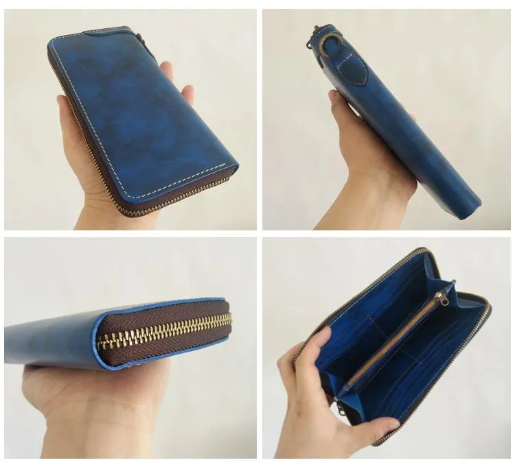 [On Sale] Handmade Mens Long Biker Wallet with Chain Cool Zipper Leather Biker Chain Wallet