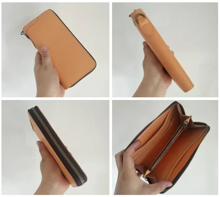 [On Sale] Handmade Mens Long Biker Wallet with Chain Cool Zipper Leather Biker Chain Wallet
