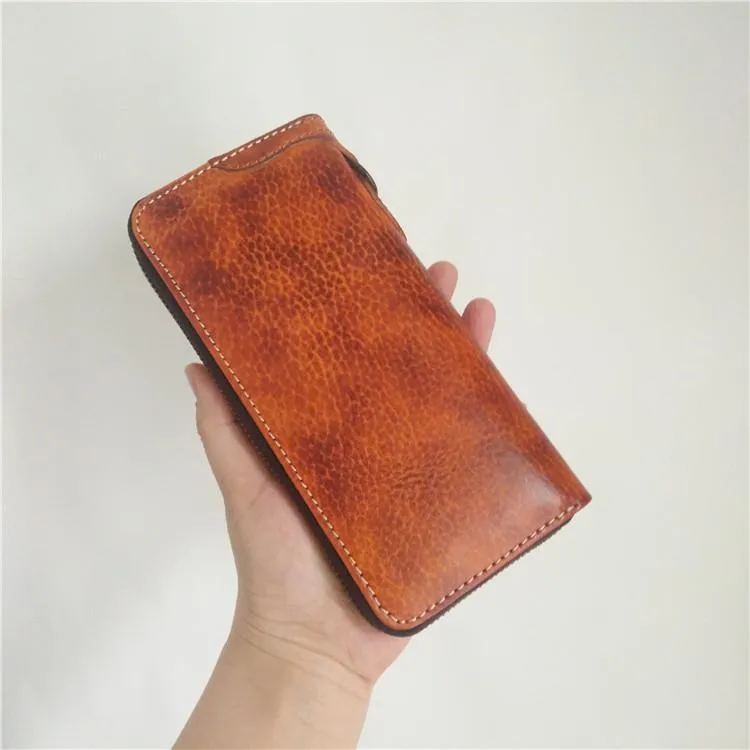 [On Sale] Handmade Mens Long Biker Wallet with Chain Cool Zipper Leather Biker Chain Wallet